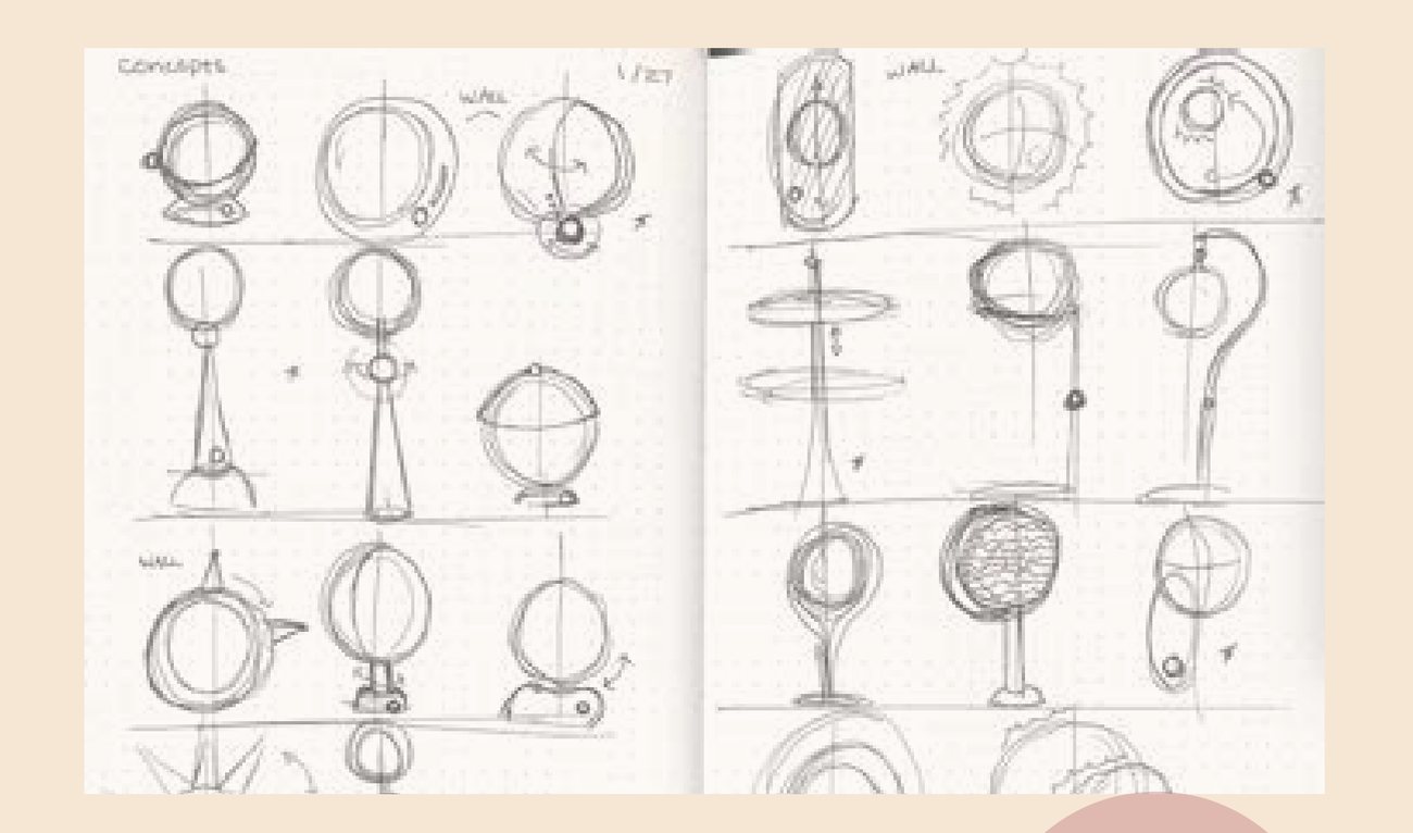Pages of concept sketches exploring Flux's form and interaction