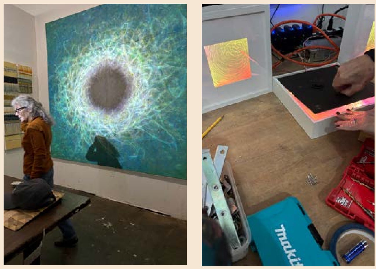 Research board: lighting artists, moving-light studies and workshop process