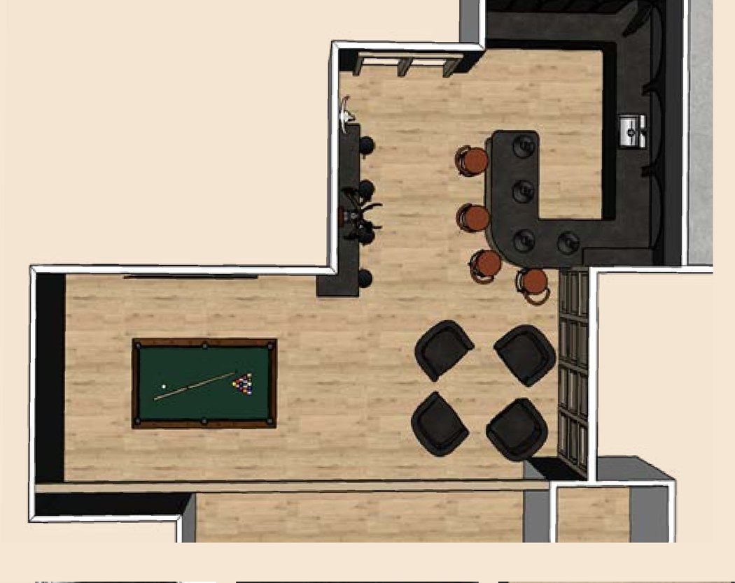 SketchUp floor plan of the home bar and lounge