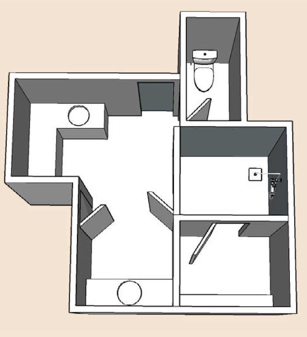 SketchUp floor plan of the primary bathroom