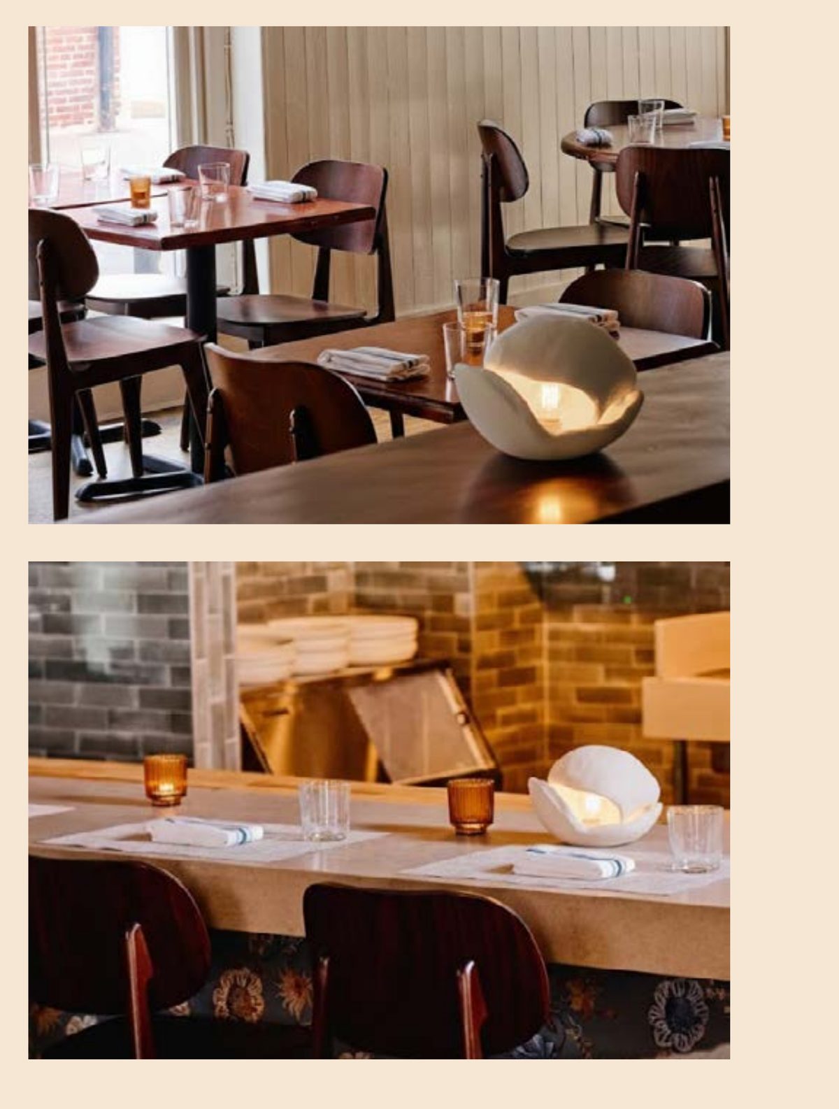 Lumina placed on tables inside Little Water Seafood restaurant